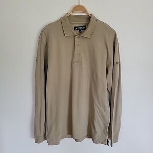 Newport Harbor Vintage Long Sleeve‎ Polo Shirt Large Beige Athleisure Casual
